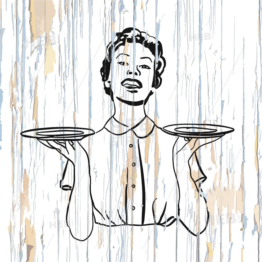 1000x1000 Vintage Waitress Icon On Wooden Background Hebstreit