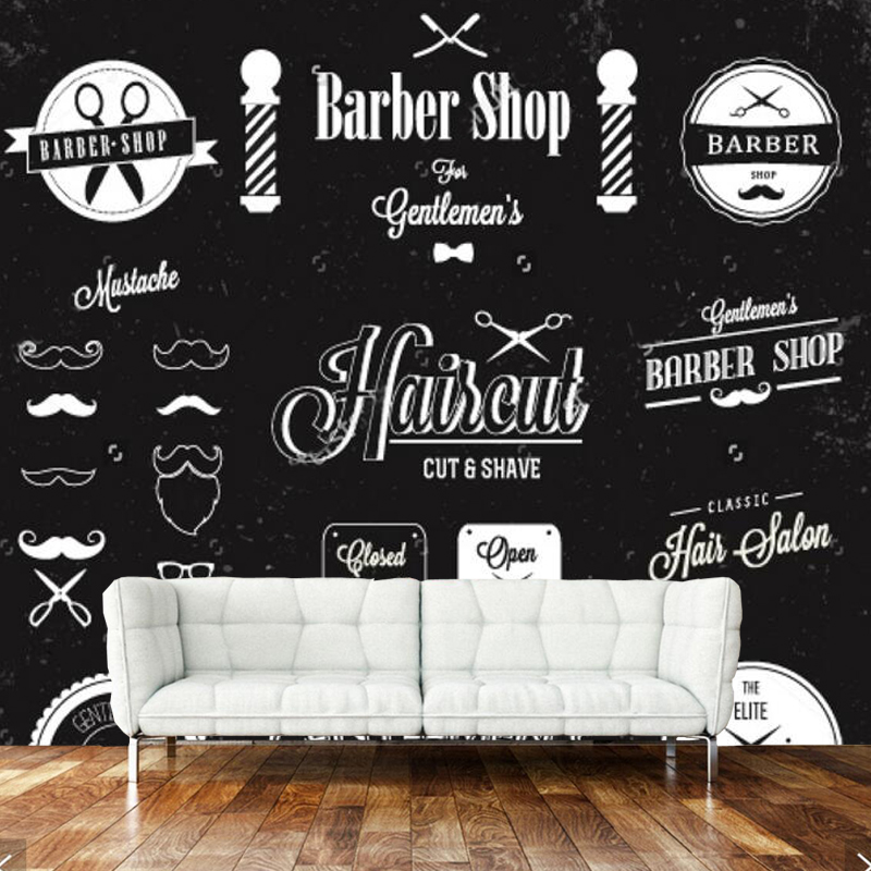 800x800 Modern Wallpaper, Barber Shop Label And Icon Mural