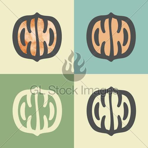500x500 Vector Outline Walnut Icon With Watercolor Fill Gl Stock Images