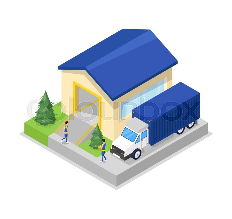 800x755 Freight Truck Near Warehouse Hanger Stock Vector Colourbox