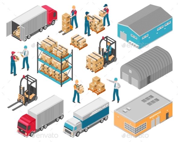 590x472 Isolated Isometric Warehouse Logistic Icon Set With Warehouse