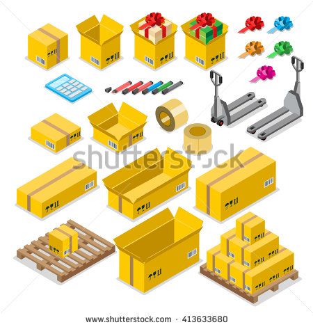 450x470 Box Goods Crate Storage Delivery Warehouse Concept Icon Set Flat