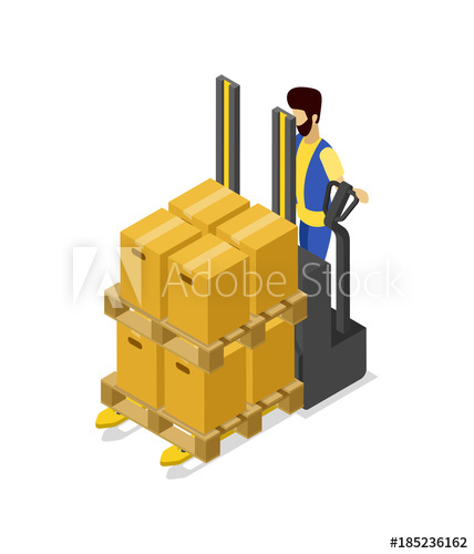 428x500 Forklift Cart Loading Boxes Isometric Icon Warehouse Logistics