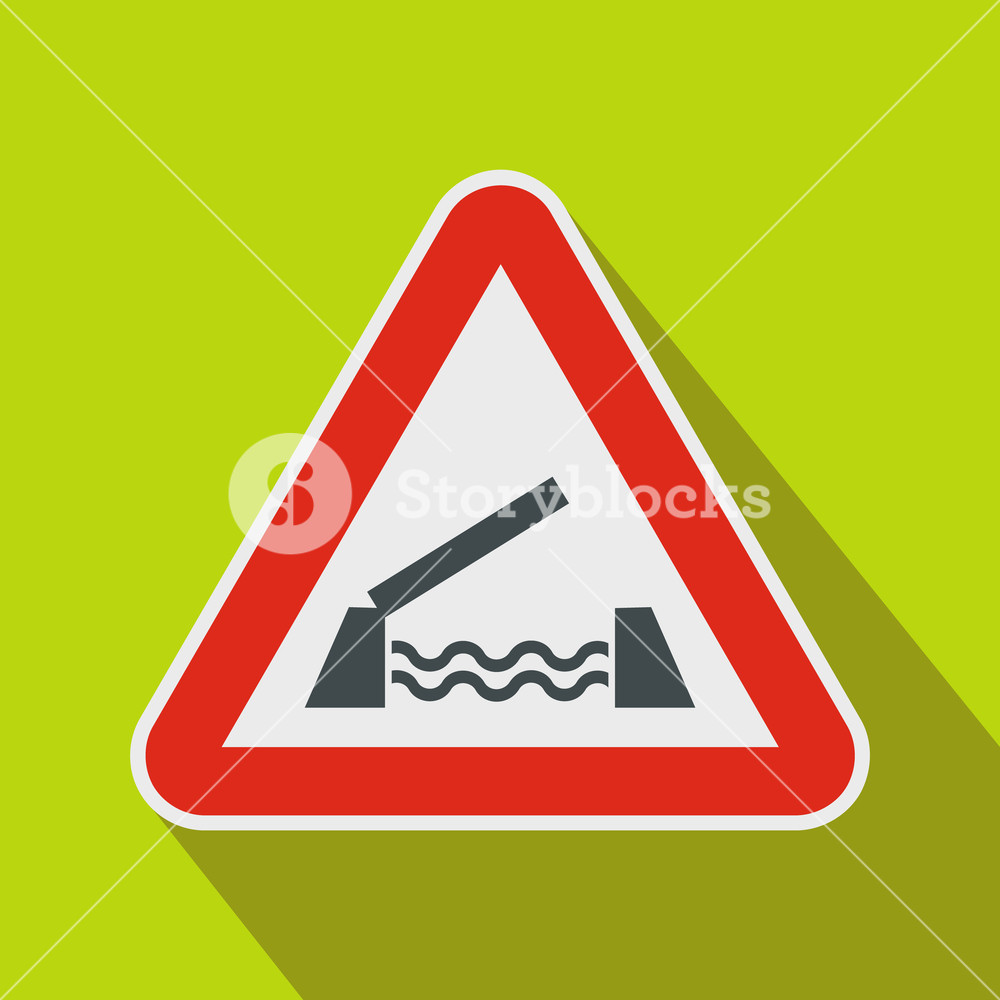 1000x1000 Lifting Bridge Warning Sign Icon In Flat Style On A Green
