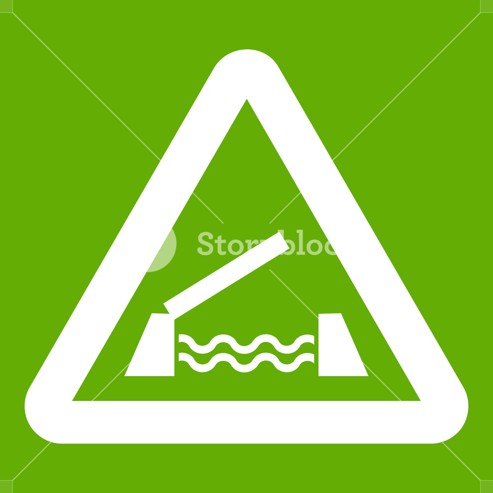 1000x1000 Lifting Bridge Warning Sign Icon White Isolated On Green