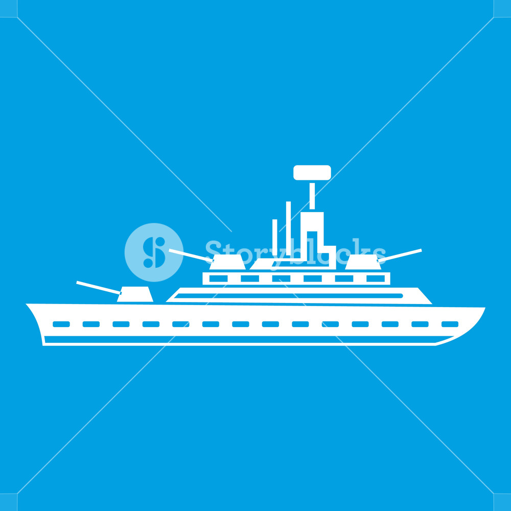 Military Warship Icon White Isolated On Blue Background Vector 1000x1000 Military Warship Icon White Isolated On Blue Background Vector