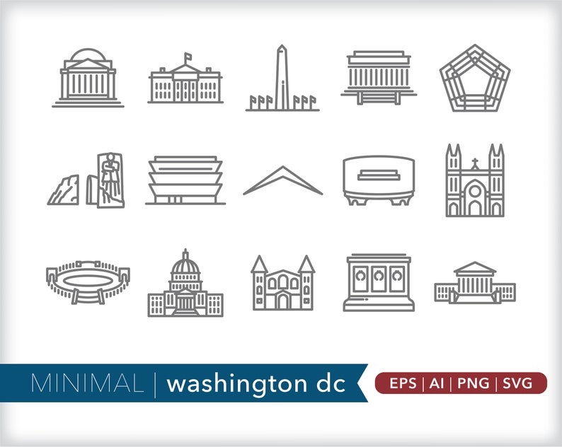 794x632 Washington D C Line Icons Travel Icon Illustrations Etsy