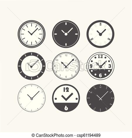 450x470 Circle Black Isolated Flat Classic Clock And Watch Face Icons Set