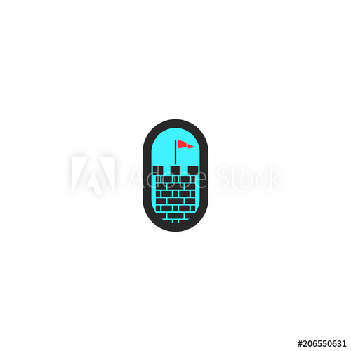 500x500 Castle Logo Minimal Style, Watchtower With Red Flag Simple Icon