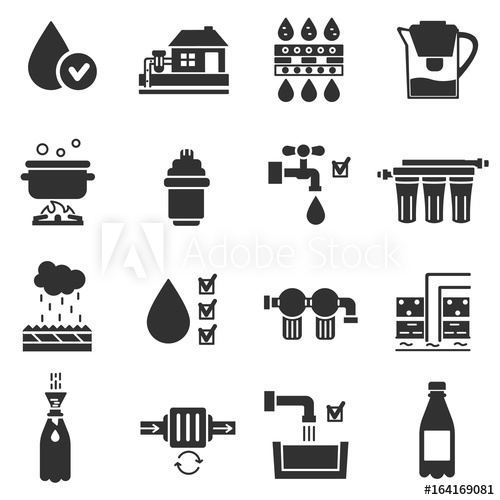 500x500 Water Purification, Monochrome Icons Set Waste Water Treatment