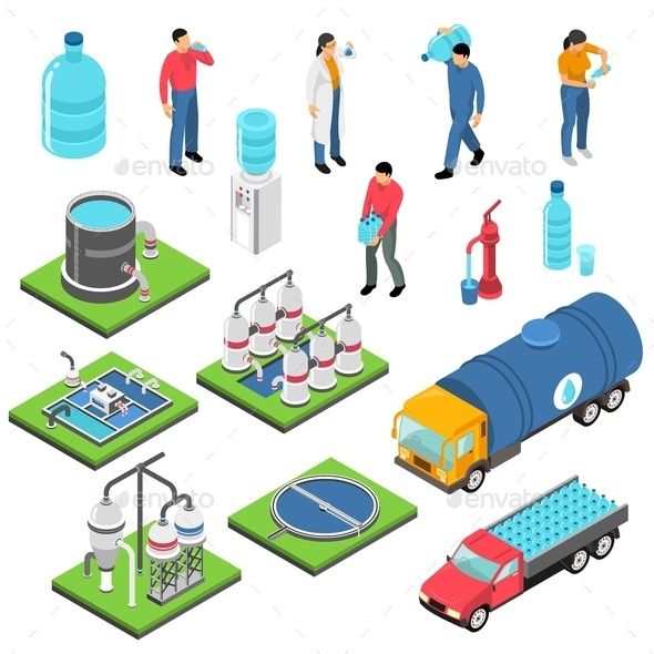 590x590 Water Purification Isometric Icons Set