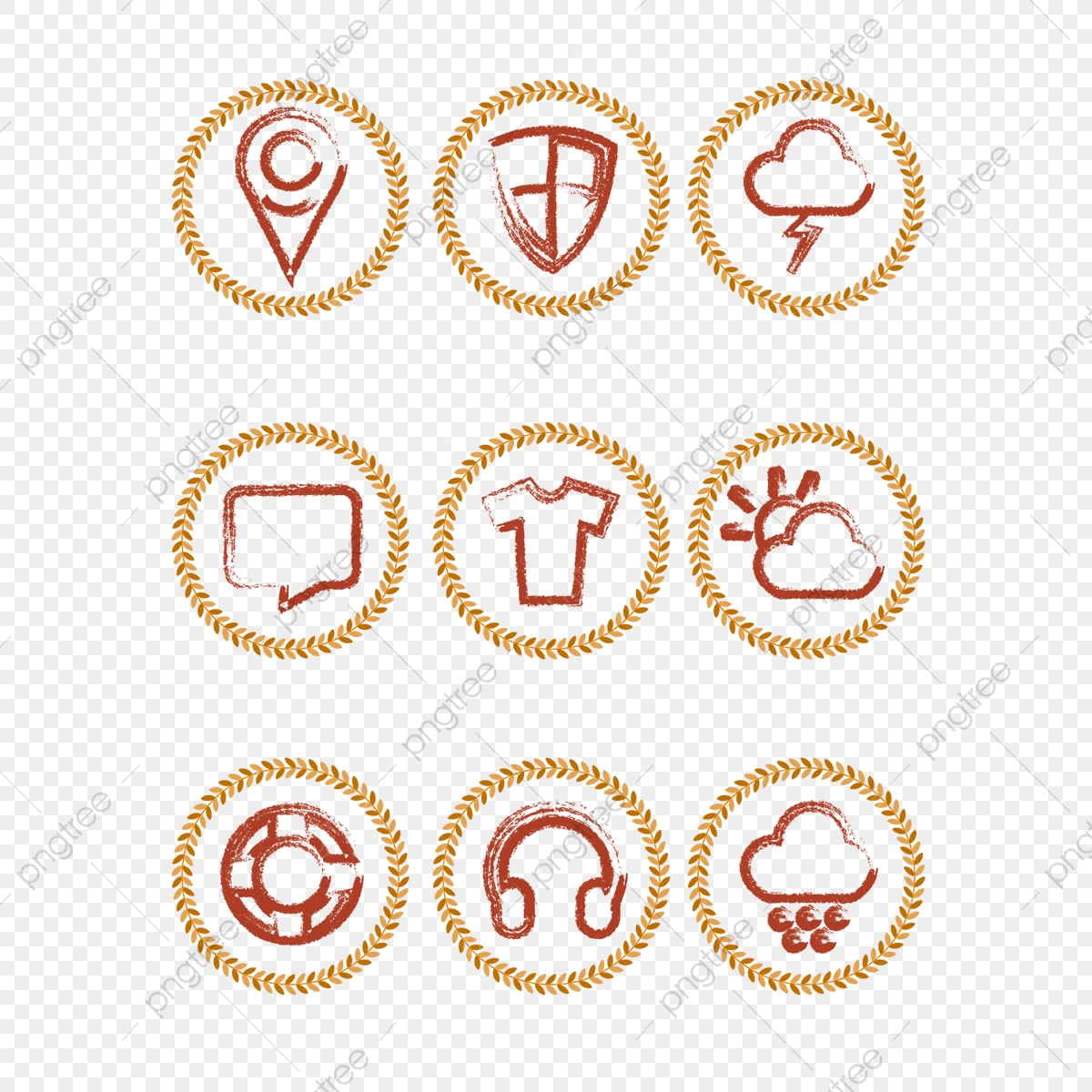 1200x1200 Simple Pattern Border Watercolor Icon Combination, Original