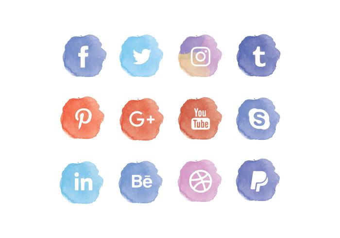 700x490 Vector Watercolor Social Media Icons Set