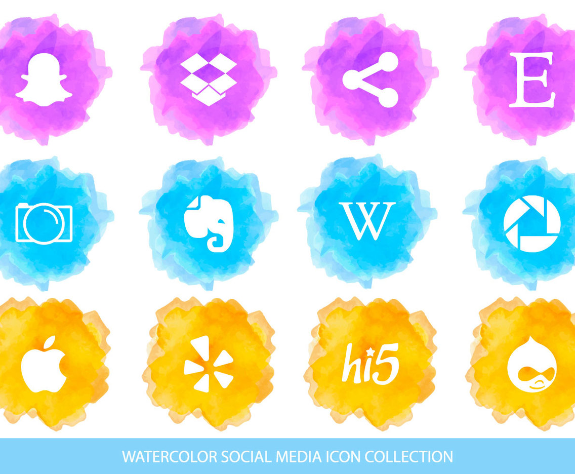 1136x936 Watercolor Style Social Media Icon Collection Vector Art