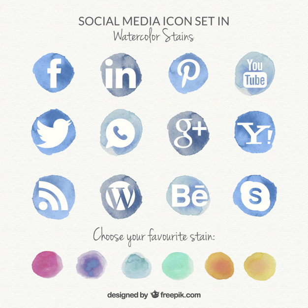 626x626 Watercolor Social Media Icons Vector Free Download