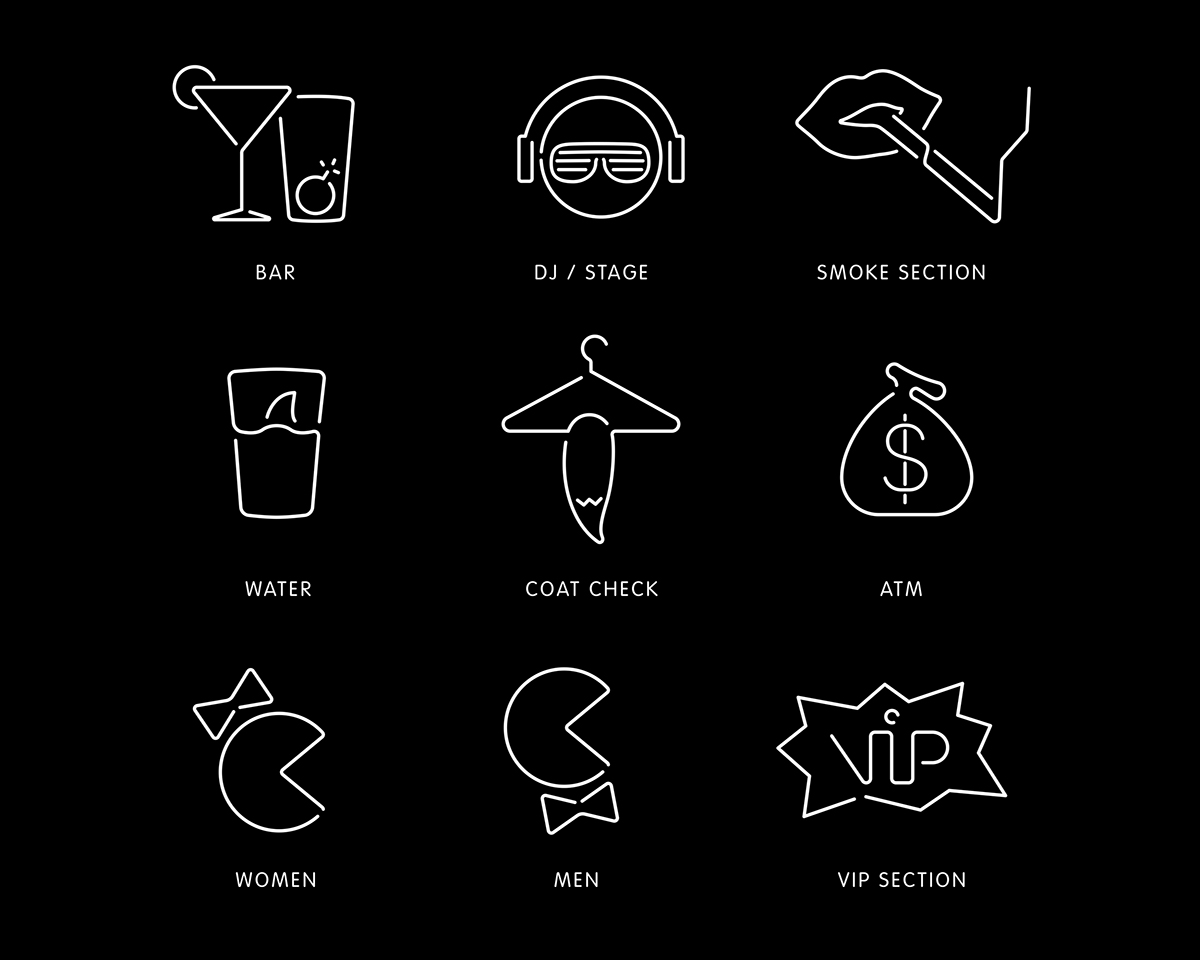1200x960 Nightclub Wayfinding Icons On Behance