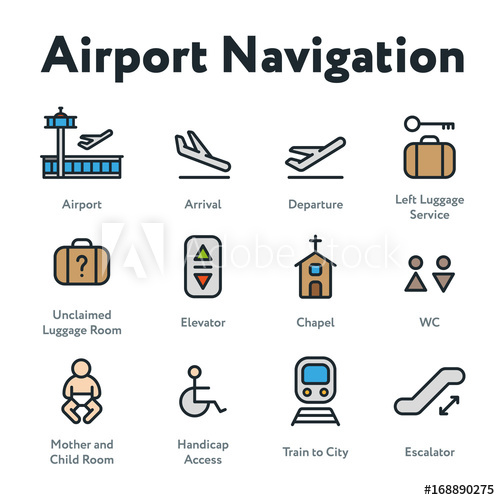 500x500 Airport Navigation Wayfinding Minimal Color Flat Line Outline