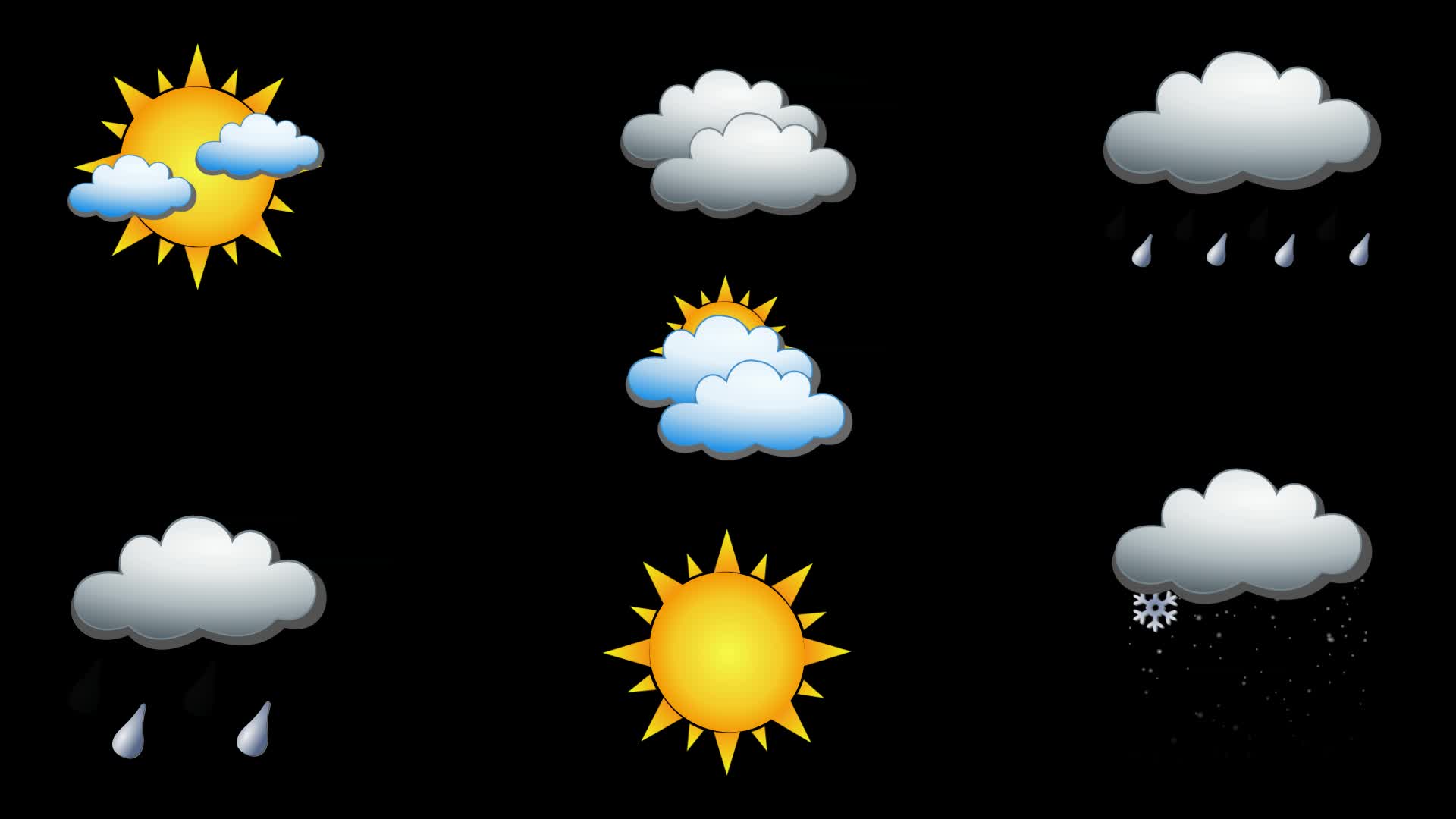 1920x1080 Weather Forecast Icons Pack With Alpha Channel Clip