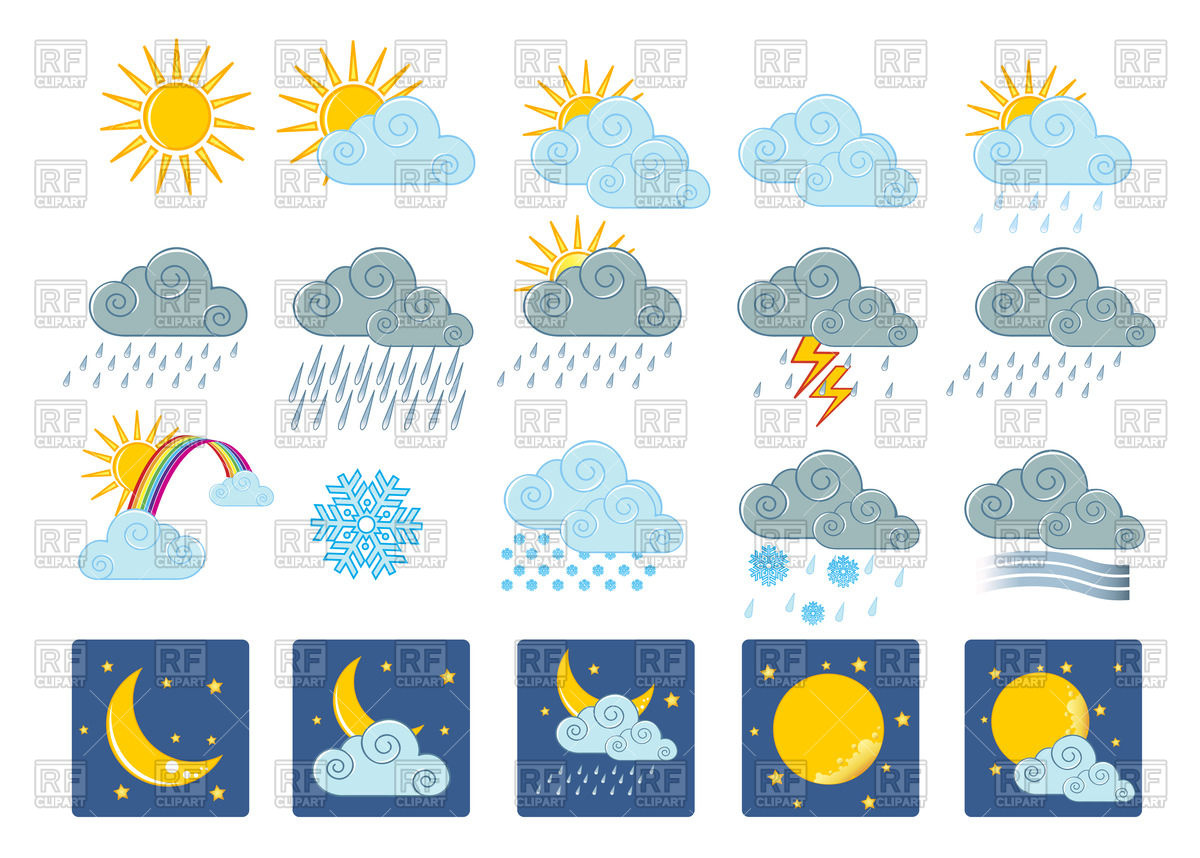 Set Of Weather Icons Clouds And Sun Vector Image Of Icons 1200x858 Set Of Weather Icons Clouds And Sun Vector Image Of Icons