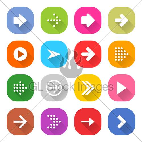 500x500 Flat Arrow Icon Set Square Web Button Gl Stock Images