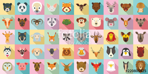 500x250 Animals Icon Set Flat Set Of Animals Vector Icons For Web Design