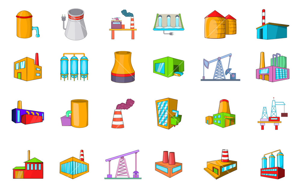 1000x625 Factory Icon Set Cartoon Set Of Factory Vector Icons For Web