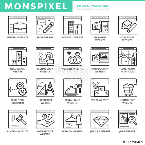 500x500 Flat Thin Line Icons Set Of Web Design And Websites Pixel Perfect