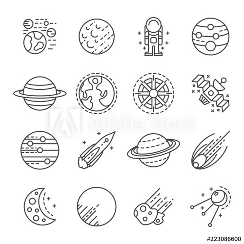 500x500 Planets Icon Set Outline Set Of Planets Vector Icons For Web
