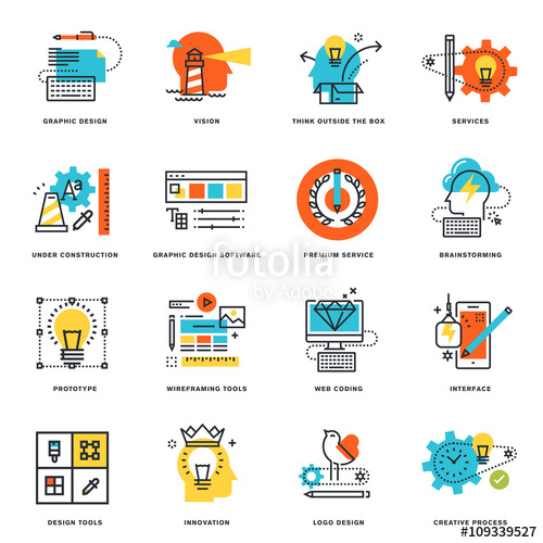500x500 Set Of Flat Line Design Icons Of Graphic Design, Tools