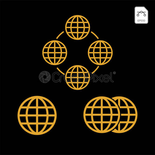 500x500 Gold Globe Icon Glossy Earth Business Industry Vector Concept