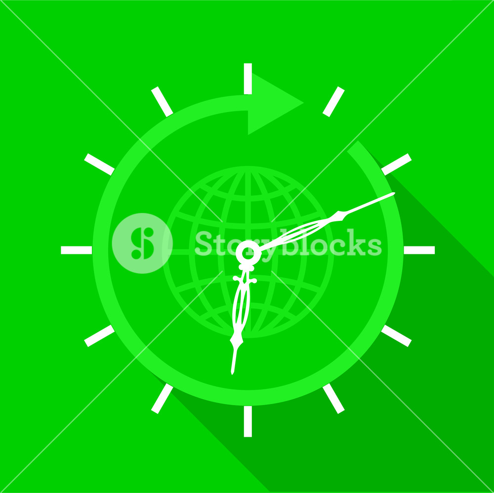 1000x998 Green Clock With Globe Icon Flat Illustration Of Green Clock
