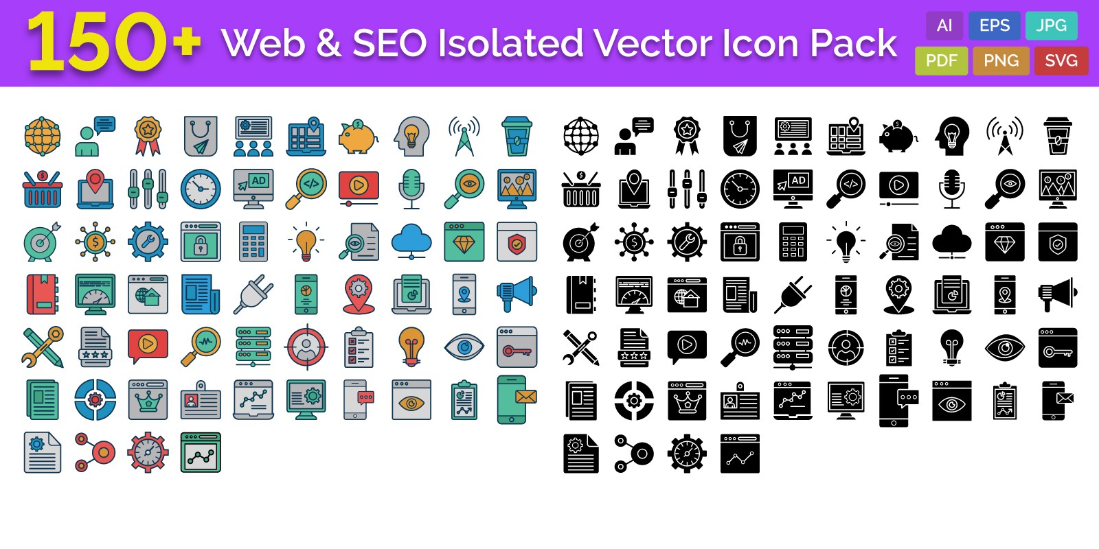 Web And Seo Isolated Vector Icons Pack Codester 1600x800 Web And Seo Isolated Vector Icons Pack Codester