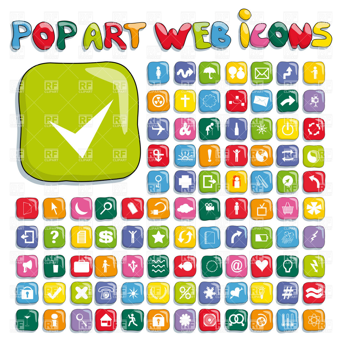 1200x1200 Stylized Pop Art Web Icon Set Vector Image Of Icons And Emblems