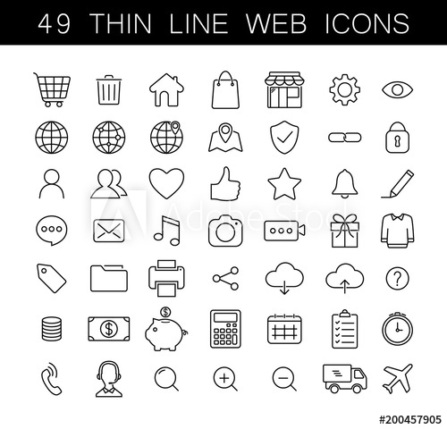 500x480 Universal Thin Line Web Icons Set Black Outline, No Fill, Fully