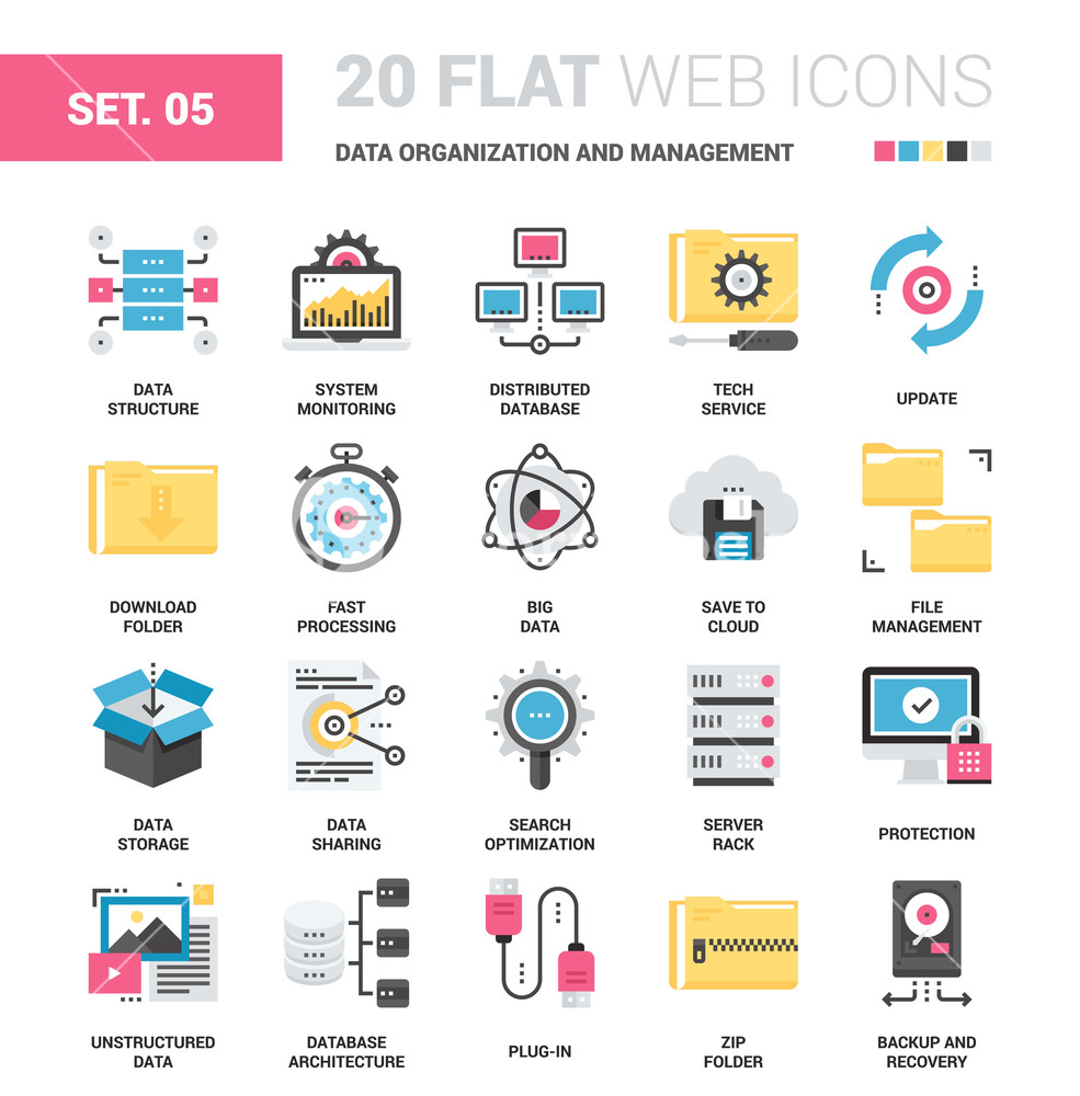 985x1000 Vector Set Of Data Organization And Management Flat Web Icons