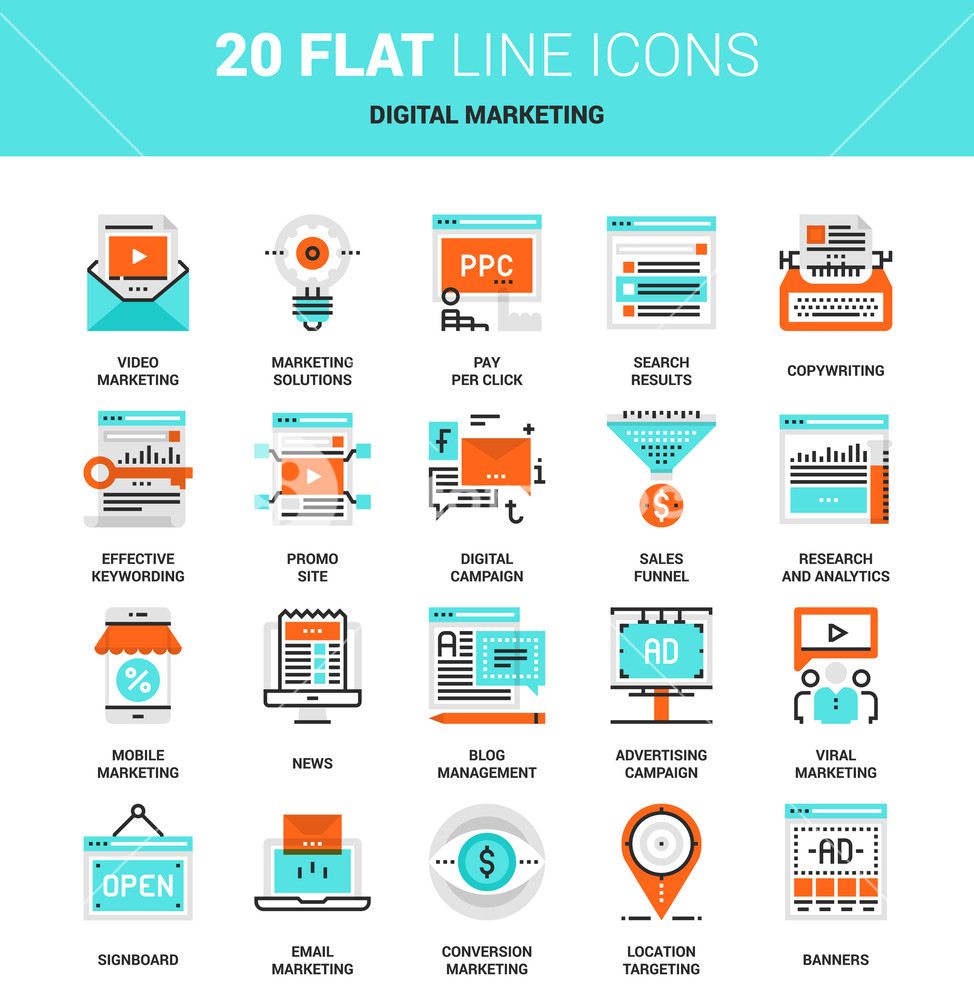 974x1000 Vector Set Of Digital Marketing Flat Line Web Icons Each Icon