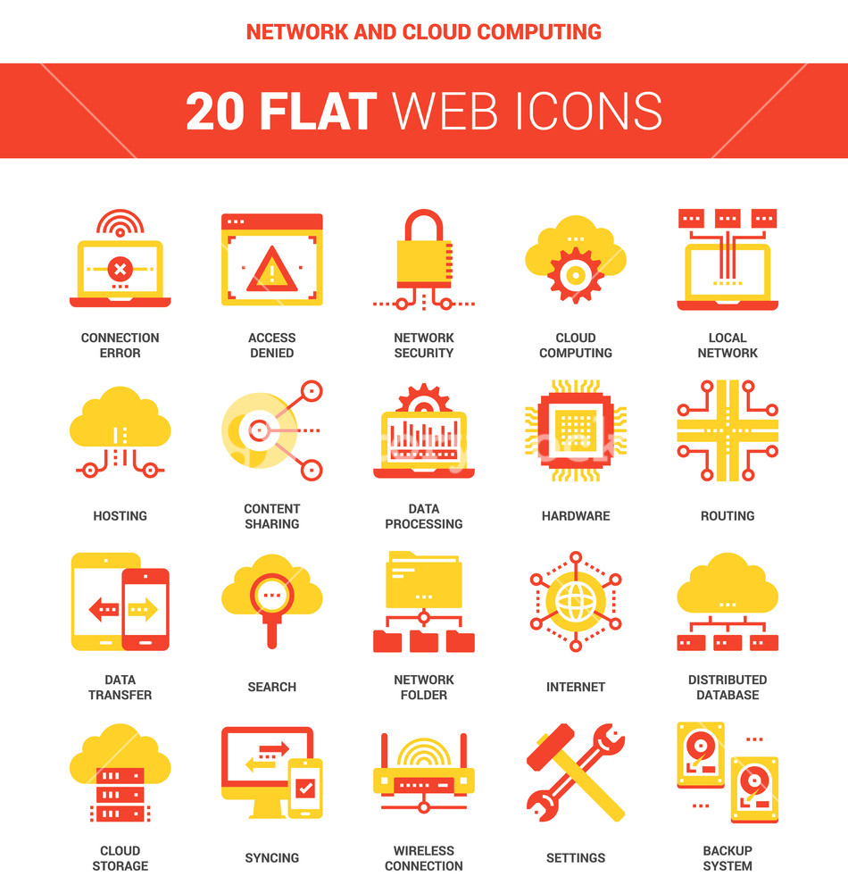 950x1000 Vector Set Of Network And Cloud Computing Flat Web Icons Each