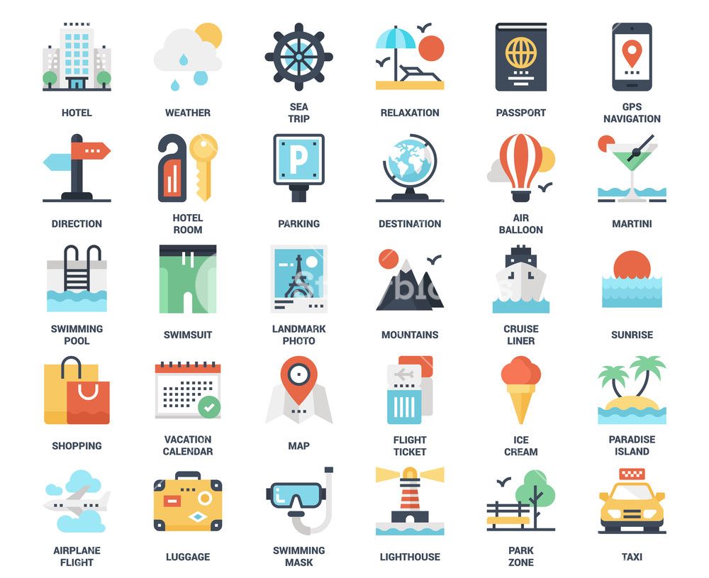 1000x815 Vector Set Of Travel And Vacation Flat Web Icons Each Icon Neatly