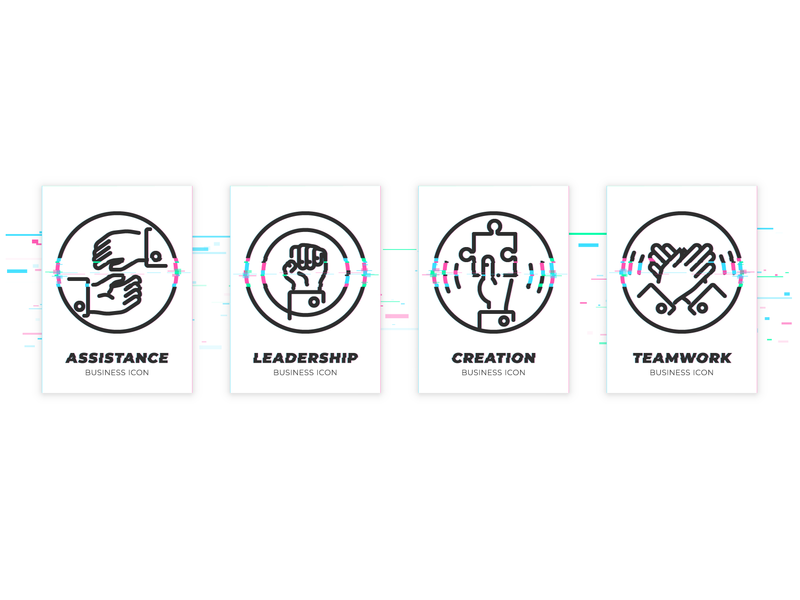 800x600 Set Of Icons In Glitched Style For Team Building Web Service