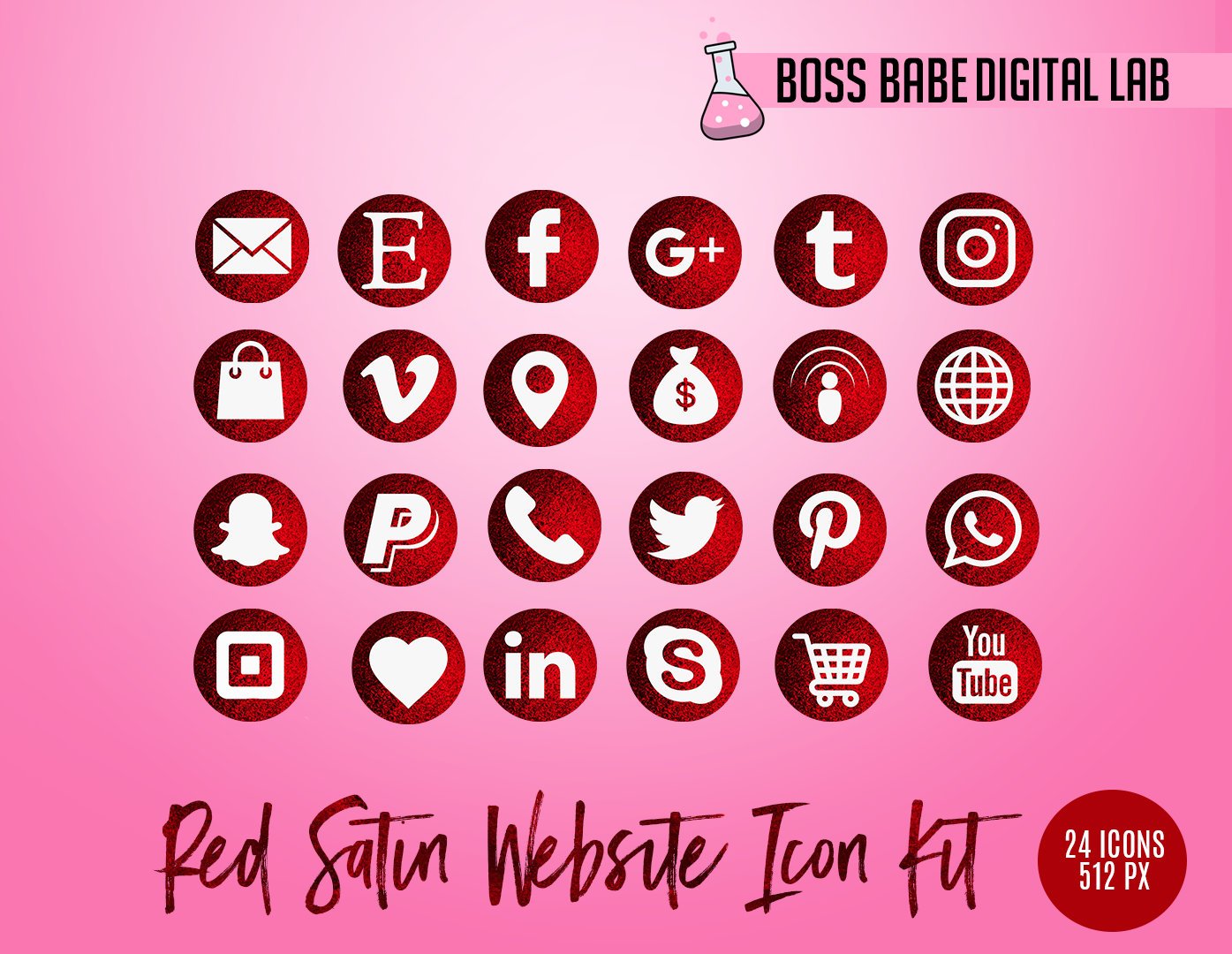 1395x1080 Red Satin Website Icon Kit Boss Babe Digital Lab