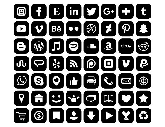 570x440 Square Social Media Icons Set Transparent Rounded Corner Black