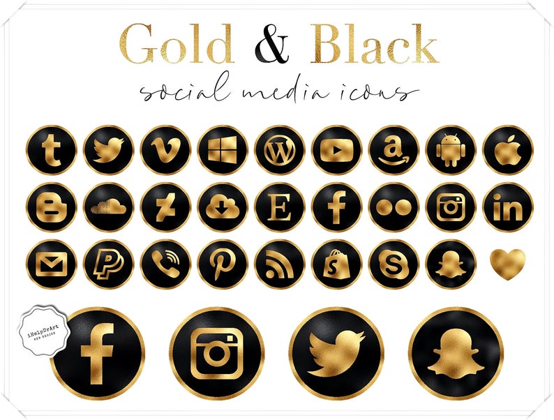 794x602 Black And Gold Social Media Icons Luxury Social Icons Etsy