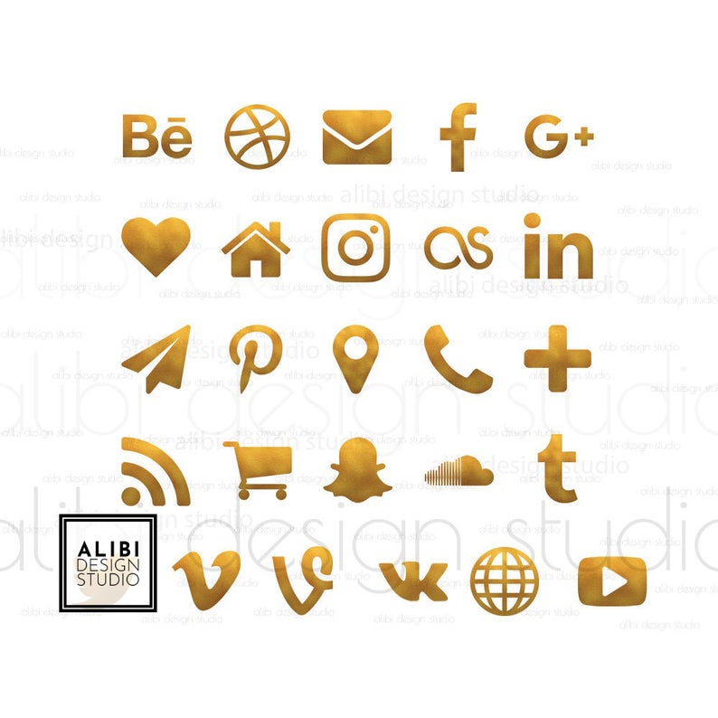 794x794 Social Media Icons Gold Foil Icons Gold Buttons Website Etsy