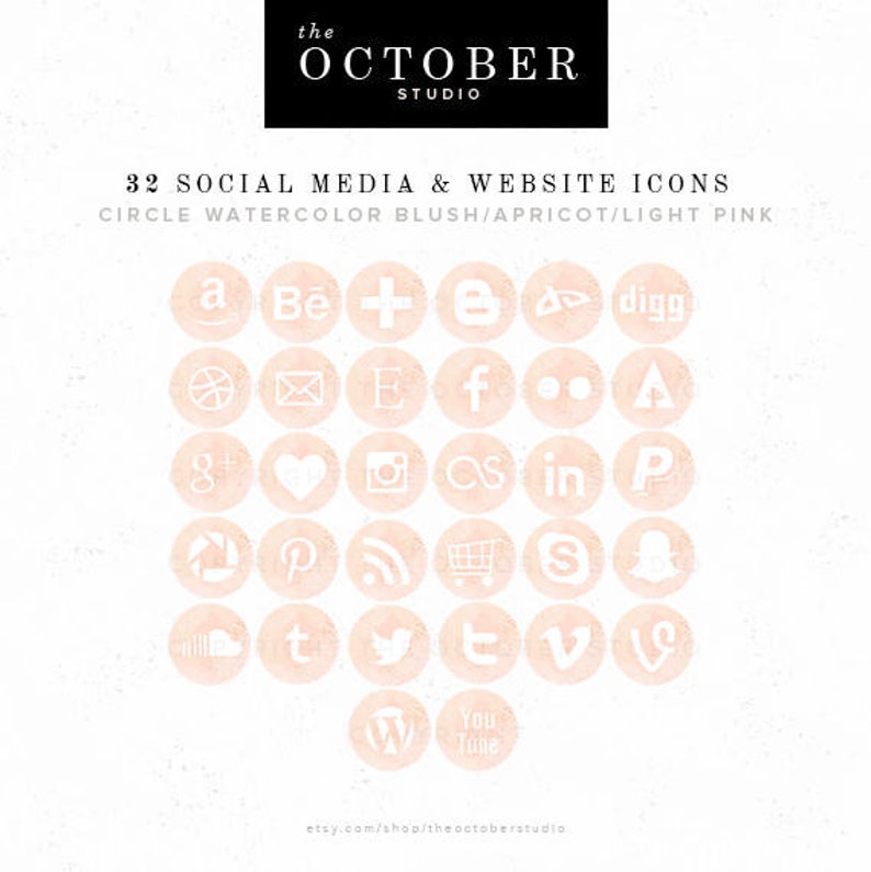 794x795 Social Media Icons Blog Icon Roundcircle Watercolor Etsy
