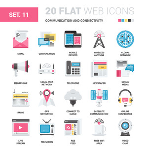 296x300 Vector Set Of Communication And Connectivity Flat Web Icons Each