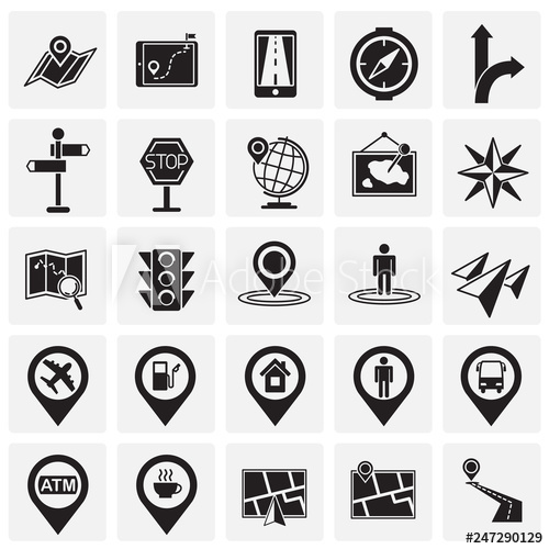 Navigation Icon Set On Squares Back Background For Graphic And Web 500x500 Navigation Icon Set On Squares Back Background For Graphic And Web
