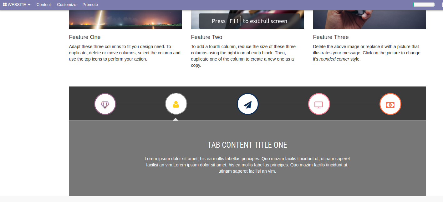 1416x647 Website Five Navigation Tabs With Icon Snippet Odoo Apps