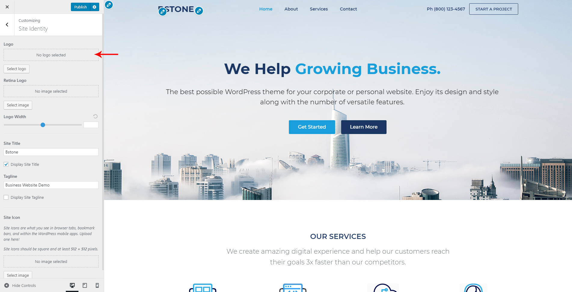 1903x974 Change Site Logo, Title, Tagline And Site Icon Bstone