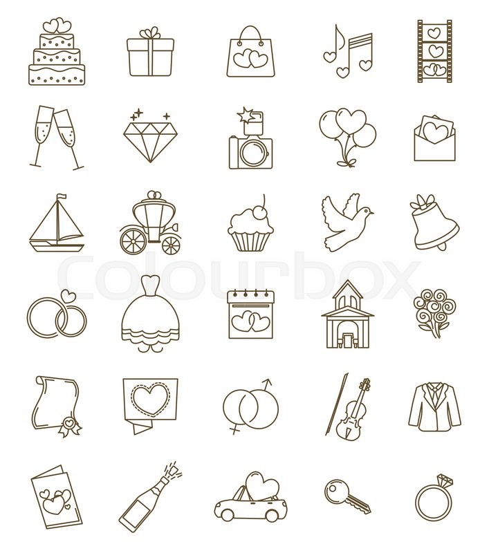 707x800 Thin Line Icons Wedding Set Outline Stock Vector Colourbox