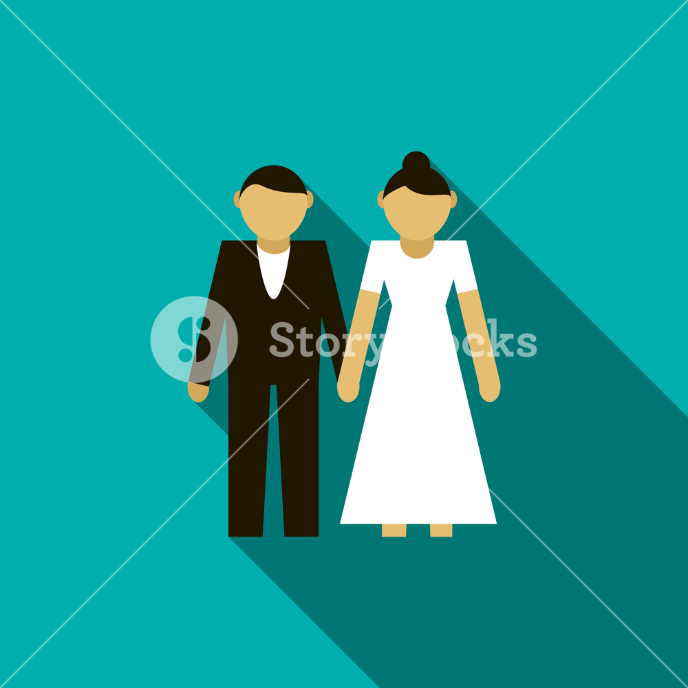 1000x1000 Wedding Couple Icon In Flat Style On A Blue Background Royalty
